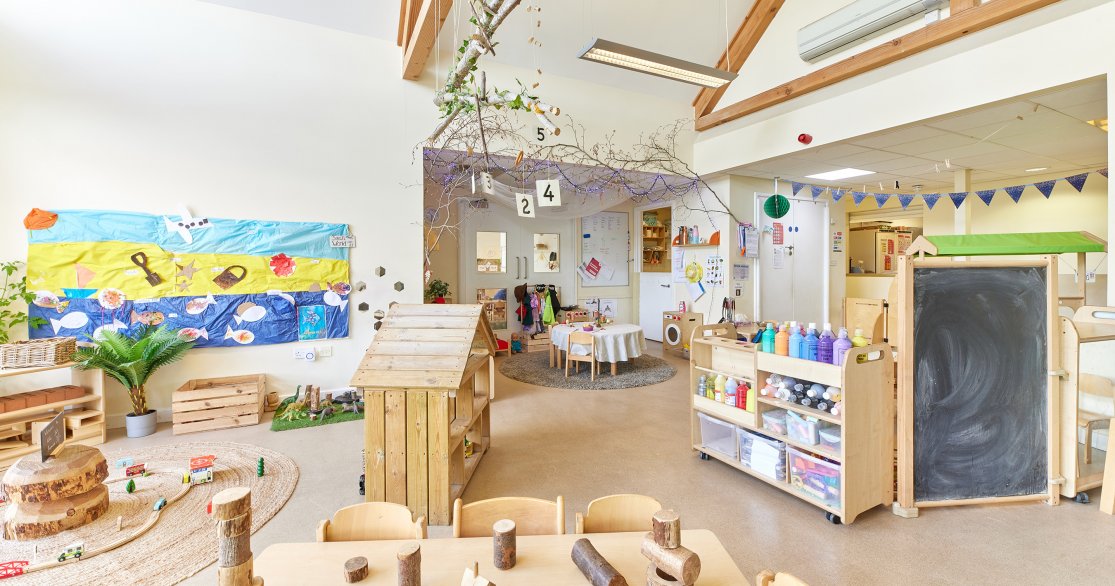 nursery room set up ready for creative play at Newcastle Brunton Kids 1st by Busy Bees